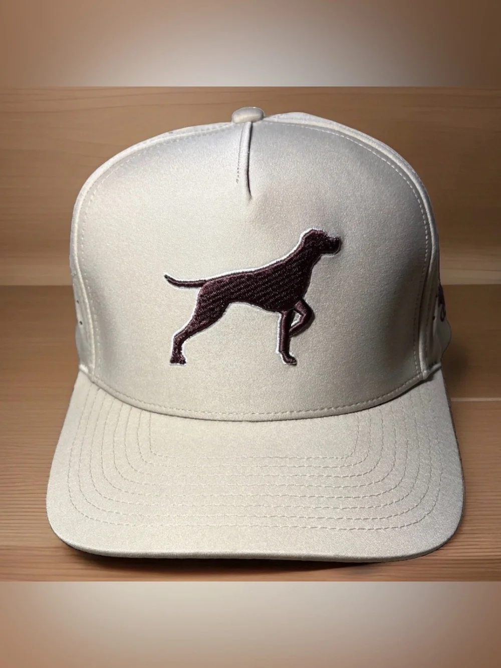 Waggle Golf Pointer Snapback Hat Mens OSFM Tan Perforated Excellent Dog Logo